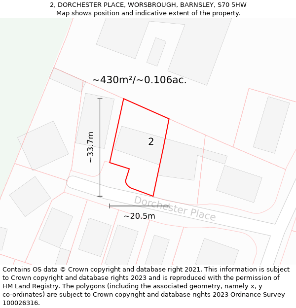 2, DORCHESTER PLACE, WORSBROUGH, BARNSLEY, S70 5HW: Plot and title map