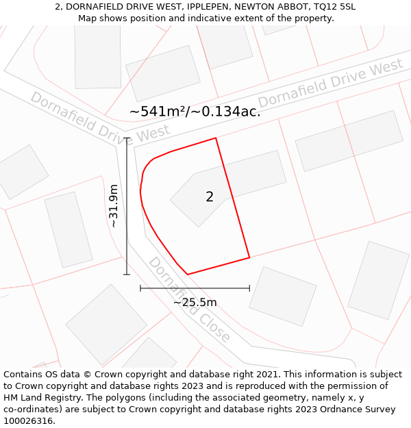 2, DORNAFIELD DRIVE WEST, IPPLEPEN, NEWTON ABBOT, TQ12 5SL: Plot and title map