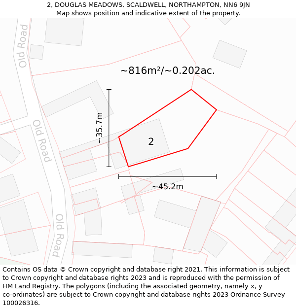 2, DOUGLAS MEADOWS, SCALDWELL, NORTHAMPTON, NN6 9JN: Plot and title map