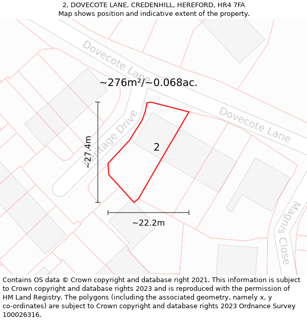 2, DOVECOTE LANE, CREDENHILL, HEREFORD, HR4 7FA: Plot and title map