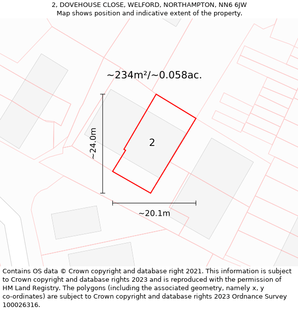 2, DOVEHOUSE CLOSE, WELFORD, NORTHAMPTON, NN6 6JW: Plot and title map