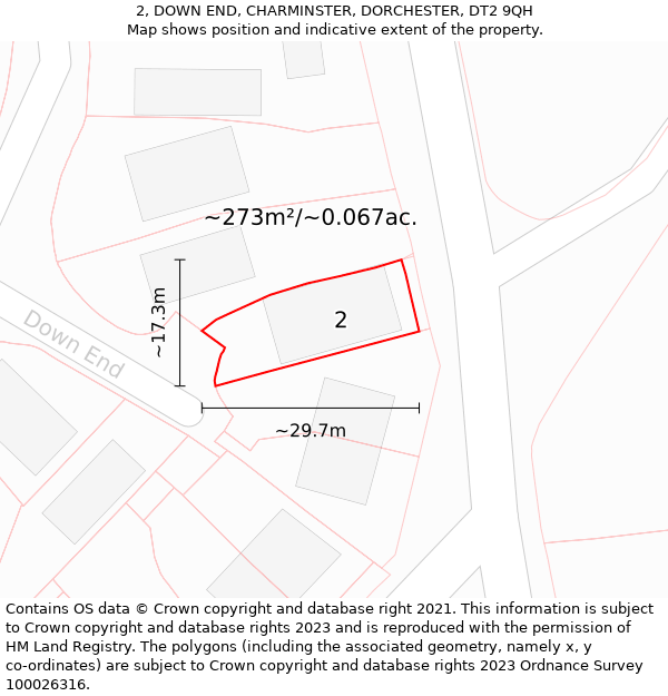 2, DOWN END, CHARMINSTER, DORCHESTER, DT2 9QH: Plot and title map
