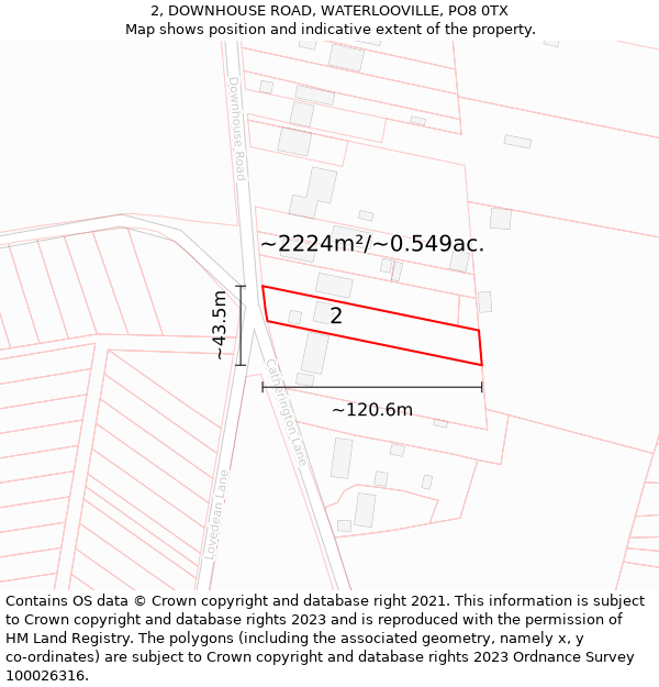 2, DOWNHOUSE ROAD, WATERLOOVILLE, PO8 0TX: Plot and title map