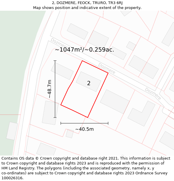 2, DOZMERE, FEOCK, TRURO, TR3 6RJ: Plot and title map