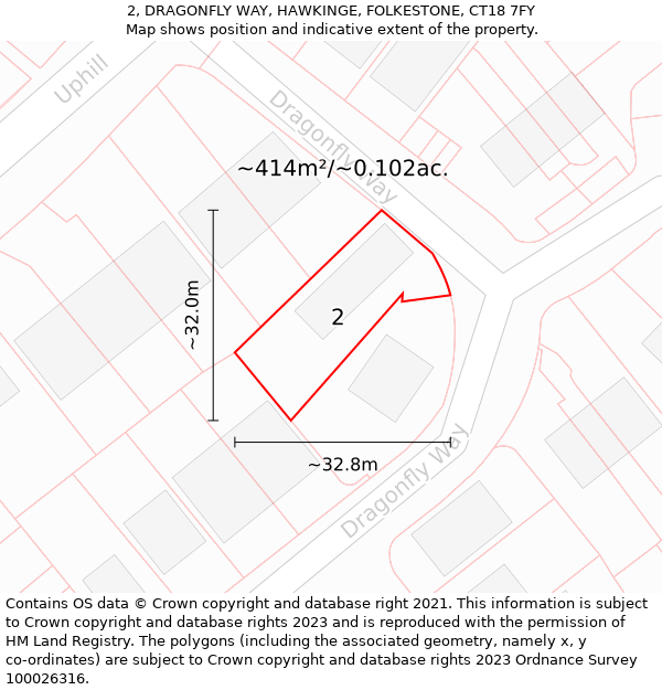 2, DRAGONFLY WAY, HAWKINGE, FOLKESTONE, CT18 7FY: Plot and title map