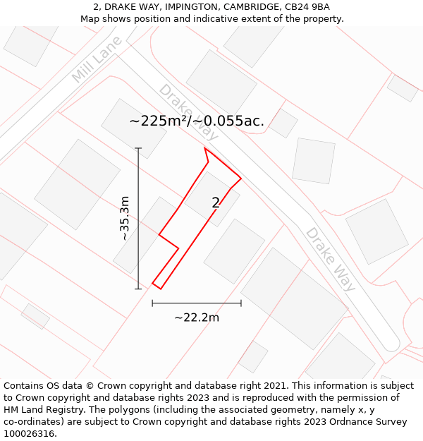 2, DRAKE WAY, IMPINGTON, CAMBRIDGE, CB24 9BA: Plot and title map