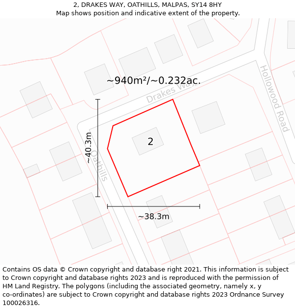 2, DRAKES WAY, OATHILLS, MALPAS, SY14 8HY: Plot and title map