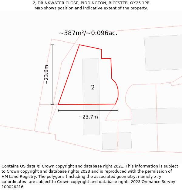 2, DRINKWATER CLOSE, PIDDINGTON, BICESTER, OX25 1PR: Plot and title map