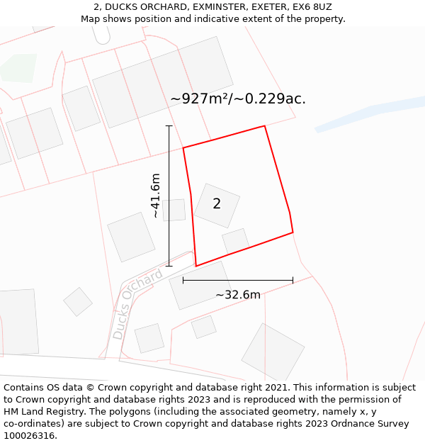 2, DUCKS ORCHARD, EXMINSTER, EXETER, EX6 8UZ: Plot and title map