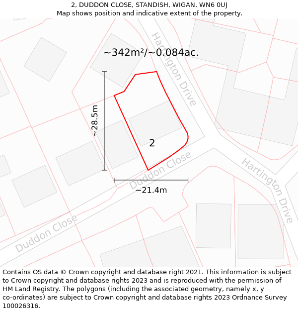 2, DUDDON CLOSE, STANDISH, WIGAN, WN6 0UJ: Plot and title map