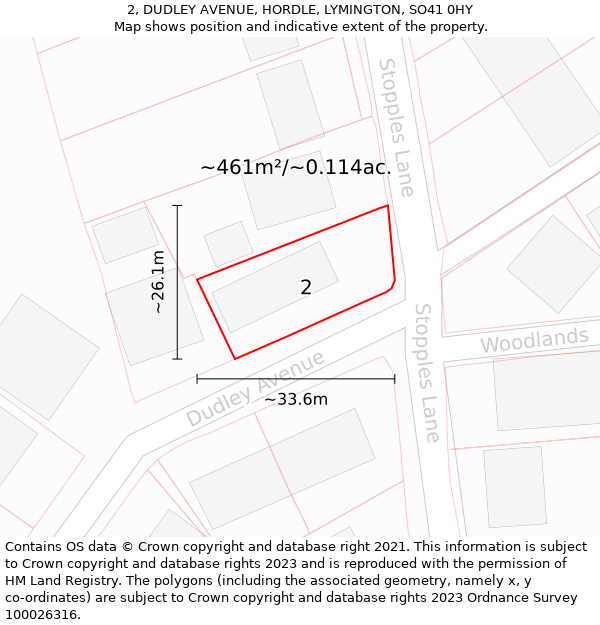 2, DUDLEY AVENUE, HORDLE, LYMINGTON, SO41 0HY: Plot and title map