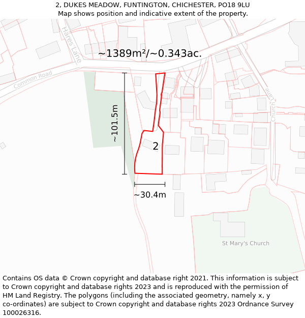 2, DUKES MEADOW, FUNTINGTON, CHICHESTER, PO18 9LU: Plot and title map