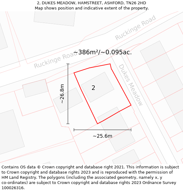 2, DUKES MEADOW, HAMSTREET, ASHFORD, TN26 2HD: Plot and title map