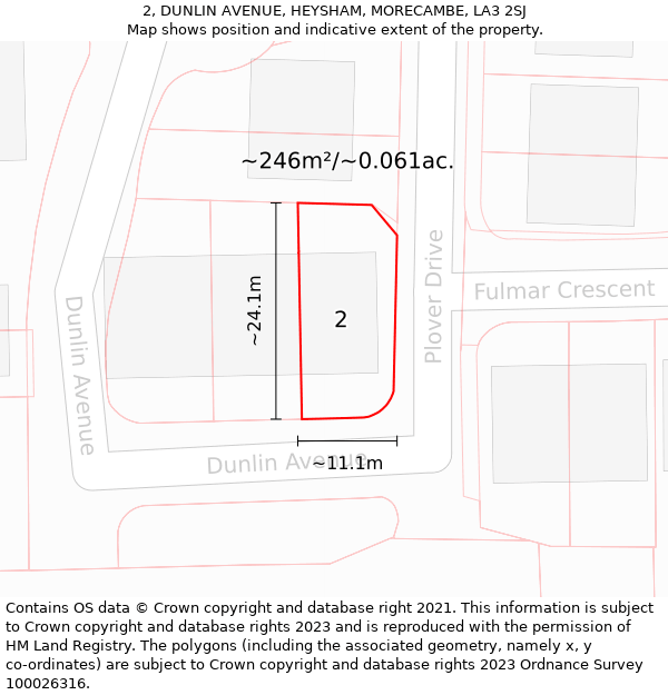 2, DUNLIN AVENUE, HEYSHAM, MORECAMBE, LA3 2SJ: Plot and title map