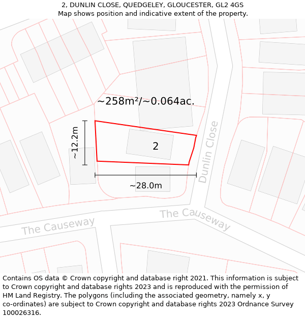 2, DUNLIN CLOSE, QUEDGELEY, GLOUCESTER, GL2 4GS: Plot and title map