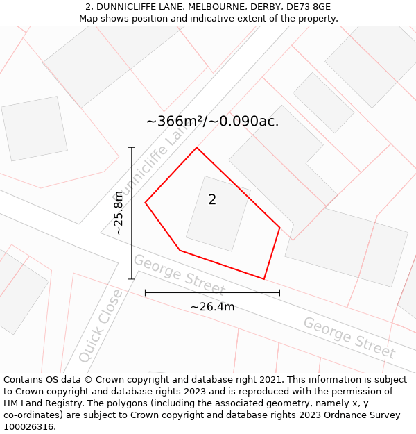 2, DUNNICLIFFE LANE, MELBOURNE, DERBY, DE73 8GE: Plot and title map