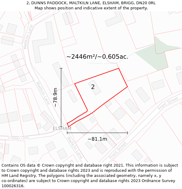 2, DUNNS PADDOCK, MALTKILN LANE, ELSHAM, BRIGG, DN20 0RL: Plot and title map