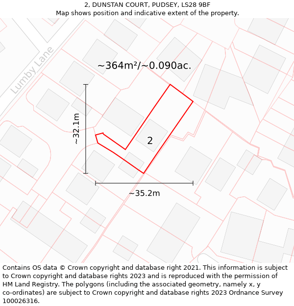 2, DUNSTAN COURT, PUDSEY, LS28 9BF: Plot and title map