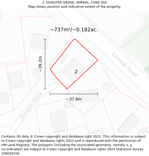 2, DUNSTER GROVE, WIRRAL, CH60 3SA: Plot and title map