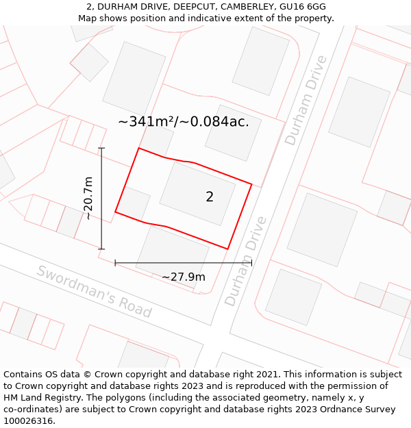 2, DURHAM DRIVE, DEEPCUT, CAMBERLEY, GU16 6GG: Plot and title map