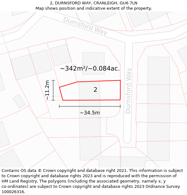 2, DURNSFORD WAY, CRANLEIGH, GU6 7LN: Plot and title map