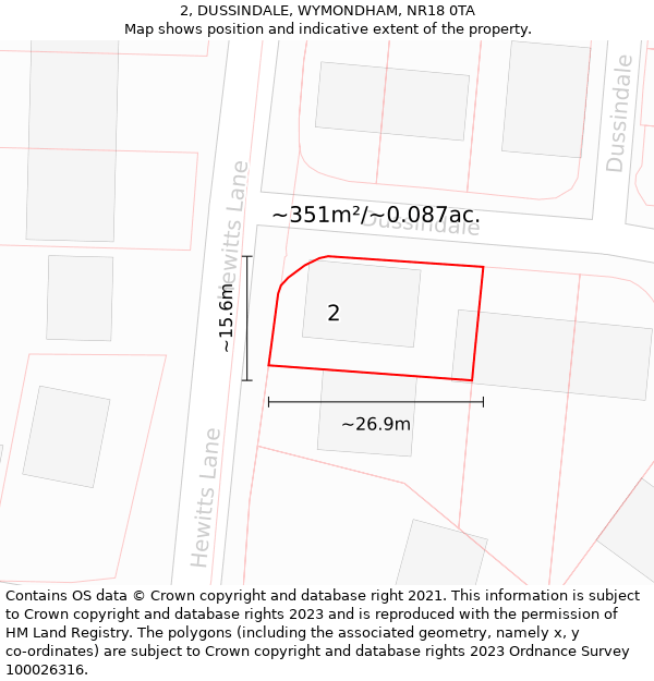 2, DUSSINDALE, WYMONDHAM, NR18 0TA: Plot and title map