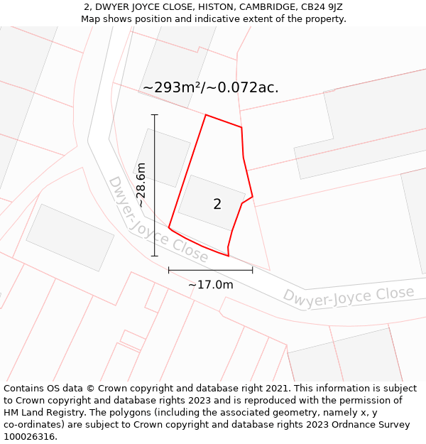 2, DWYER JOYCE CLOSE, HISTON, CAMBRIDGE, CB24 9JZ: Plot and title map