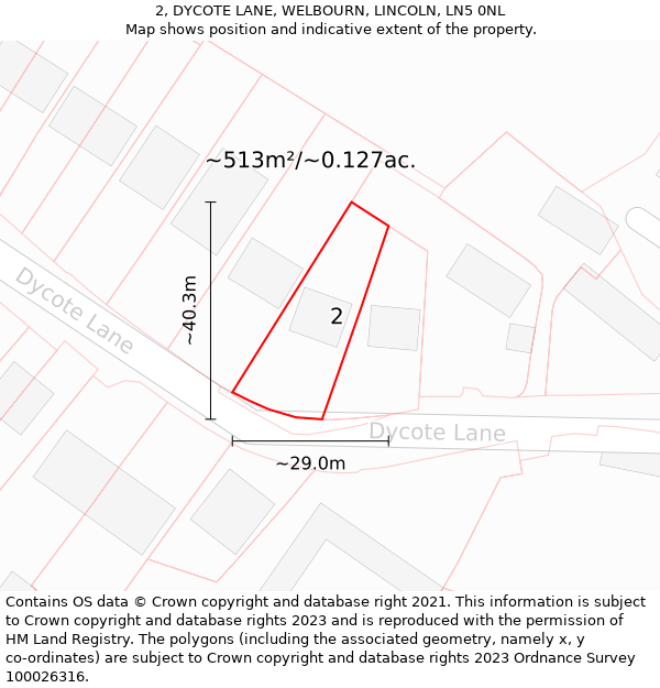 2, DYCOTE LANE, WELBOURN, LINCOLN, LN5 0NL: Plot and title map