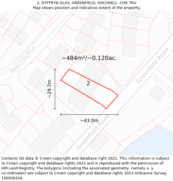 2, DYFFRYN GLAS, GREENFIELD, HOLYWELL, CH8 7RU: Plot and title map