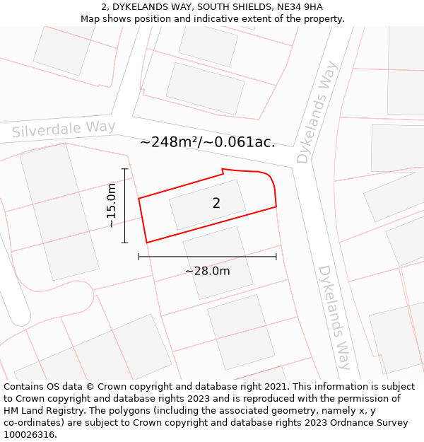 2, DYKELANDS WAY, SOUTH SHIELDS, NE34 9HA: Plot and title map