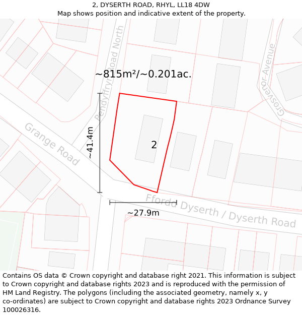 2, DYSERTH ROAD, RHYL, LL18 4DW: Plot and title map