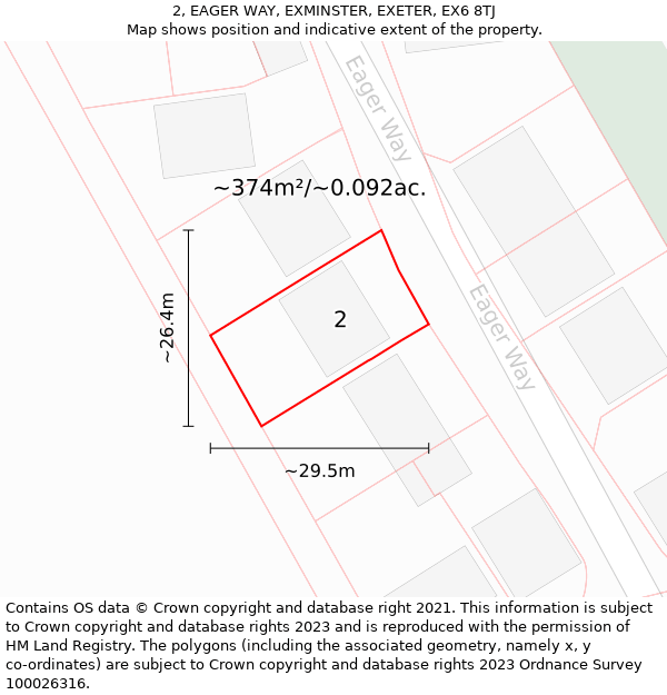 2, EAGER WAY, EXMINSTER, EXETER, EX6 8TJ: Plot and title map