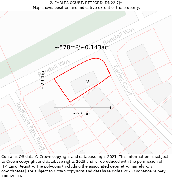 2, EARLES COURT, RETFORD, DN22 7JY: Plot and title map