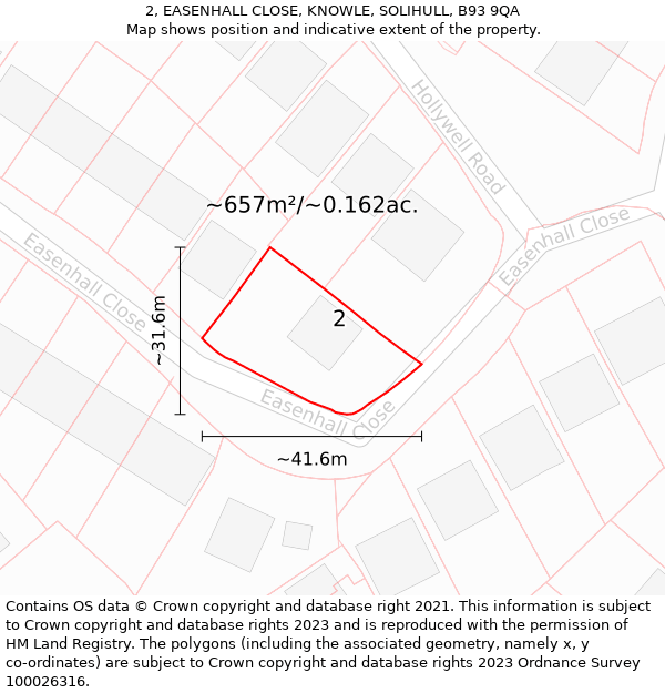 2, EASENHALL CLOSE, KNOWLE, SOLIHULL, B93 9QA: Plot and title map