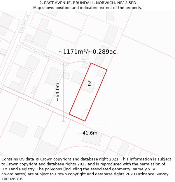 2, EAST AVENUE, BRUNDALL, NORWICH, NR13 5PB: Plot and title map