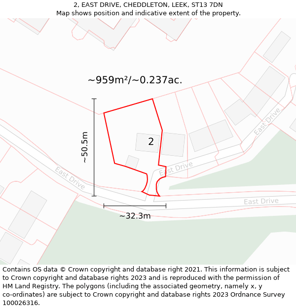 2, EAST DRIVE, CHEDDLETON, LEEK, ST13 7DN: Plot and title map