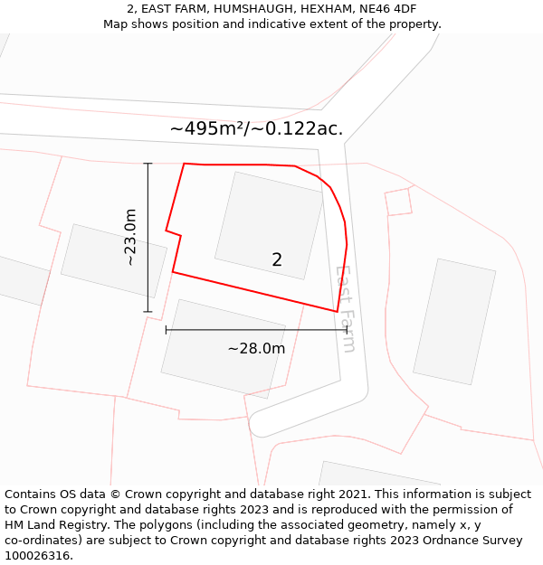 2, EAST FARM, HUMSHAUGH, HEXHAM, NE46 4DF: Plot and title map