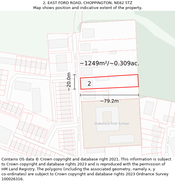 2, EAST FORD ROAD, CHOPPINGTON, NE62 5TZ: Plot and title map