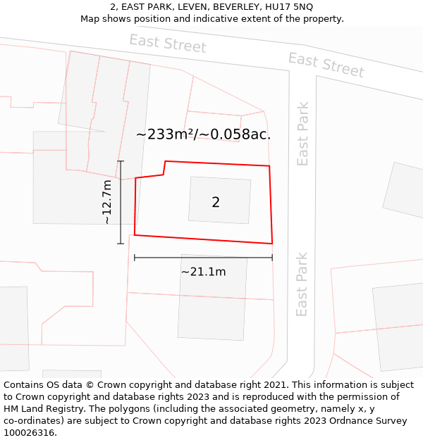 2, EAST PARK, LEVEN, BEVERLEY, HU17 5NQ: Plot and title map