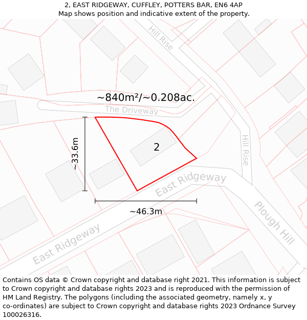 2, EAST RIDGEWAY, CUFFLEY, POTTERS BAR, EN6 4AP: Plot and title map