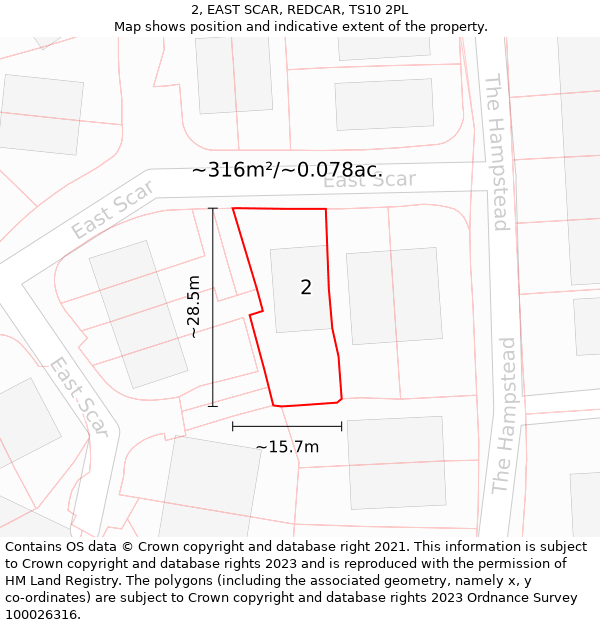 2, EAST SCAR, REDCAR, TS10 2PL: Plot and title map