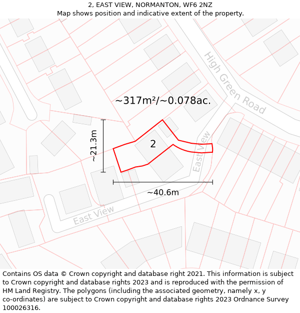 2, EAST VIEW, NORMANTON, WF6 2NZ: Plot and title map