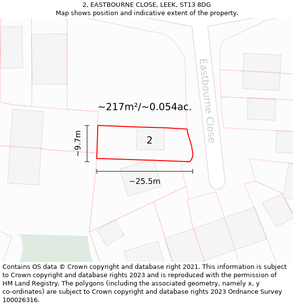 2, EASTBOURNE CLOSE, LEEK, ST13 8DG: Plot and title map