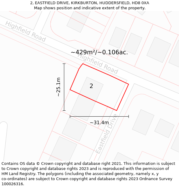 2, EASTFIELD DRIVE, KIRKBURTON, HUDDERSFIELD, HD8 0XA: Plot and title map