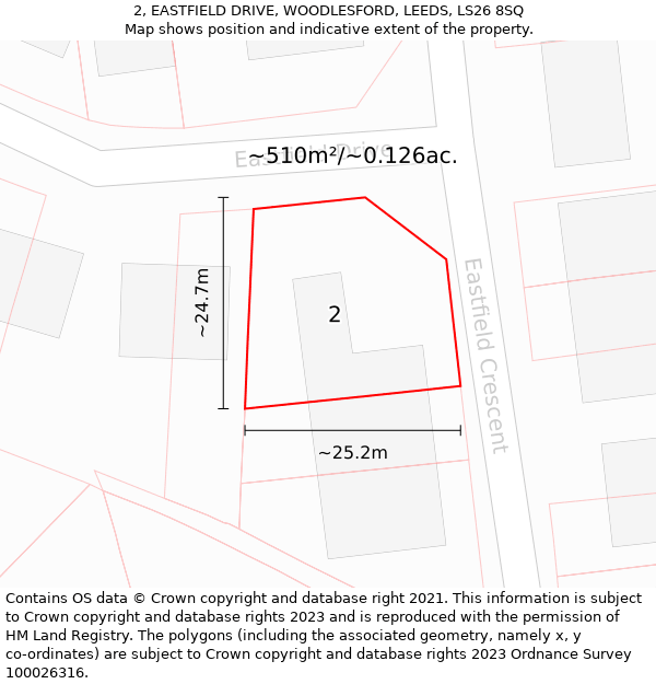 2, EASTFIELD DRIVE, WOODLESFORD, LEEDS, LS26 8SQ: Plot and title map