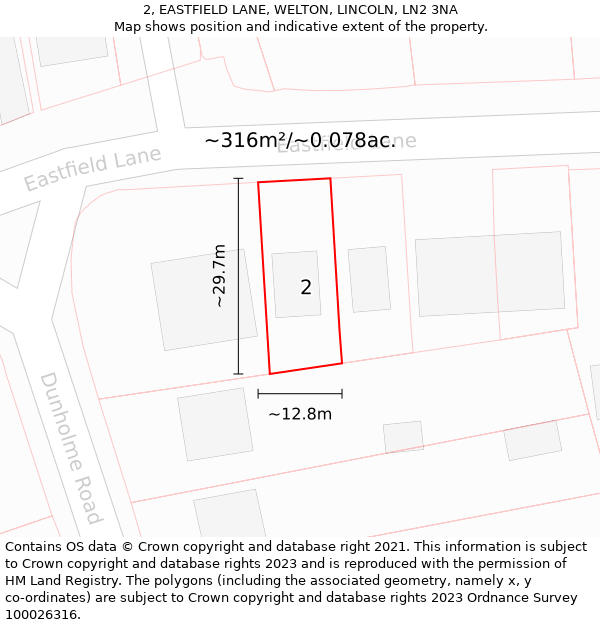 2, EASTFIELD LANE, WELTON, LINCOLN, LN2 3NA: Plot and title map