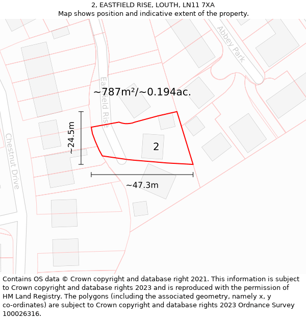 2, EASTFIELD RISE, LOUTH, LN11 7XA: Plot and title map