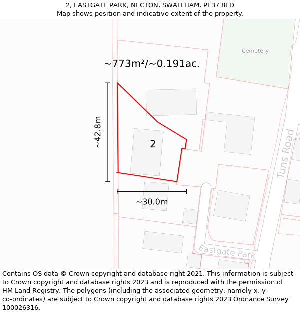 2, EASTGATE PARK, NECTON, SWAFFHAM, PE37 8ED: Plot and title map