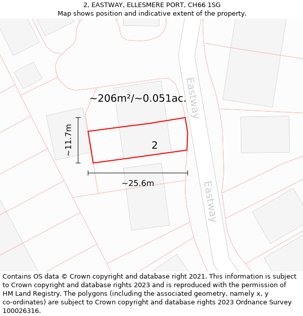 2, EASTWAY, ELLESMERE PORT, CH66 1SG: Plot and title map