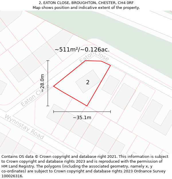 2, EATON CLOSE, BROUGHTON, CHESTER, CH4 0RF: Plot and title map